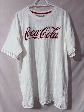 Coca Cola White Tee with Red Logo and Stitching